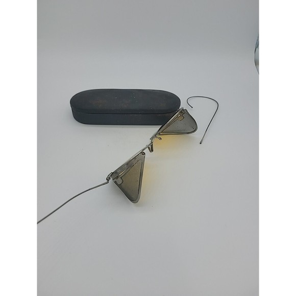 VINTAGE 1900s WILLSON SIDE SHIELD Amber MOTORING GLASSES GOGGLES Steampunk Decor - Picture 8 of 9